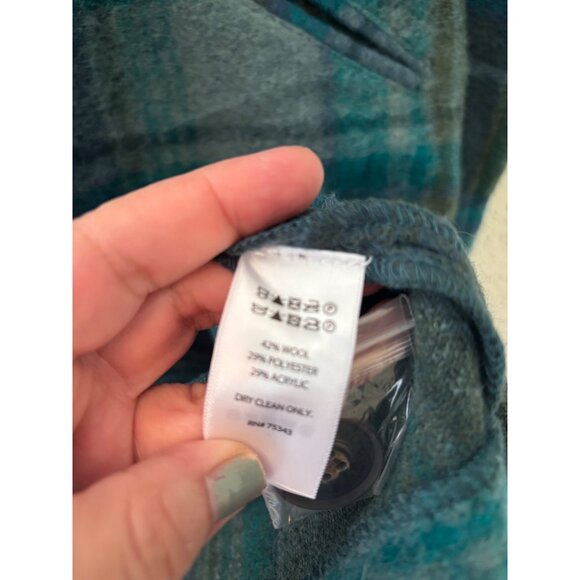 Rachel Zoe green plaid wool blend open jacket Coat - Picture 10 of 14